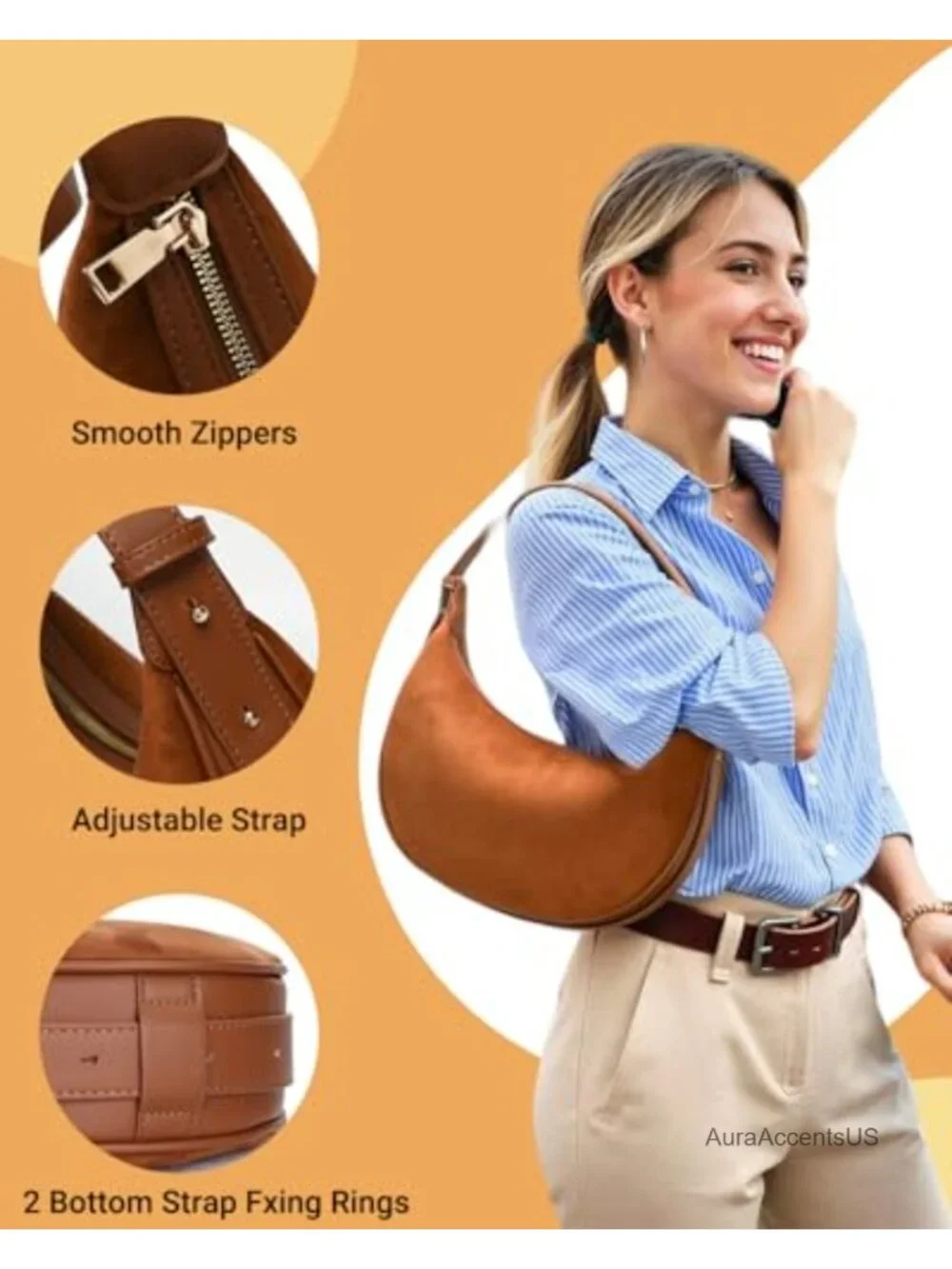 Faux Suede Crescent Hobo Shoulder Crossbody Bag for Women